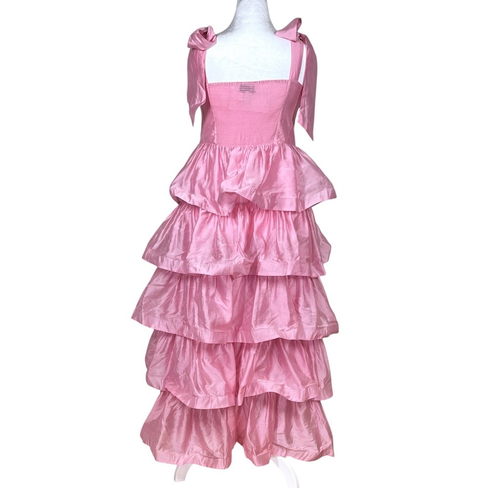 NEW & Other Stories Ruffle Maxi Dress Size 10 Pink Voile Tiers Corset Bodice - Picture 3 of 9